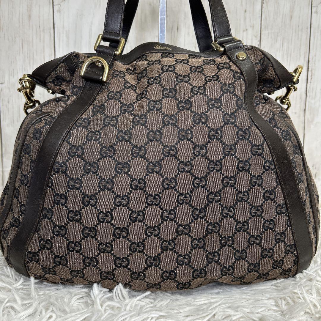 GUCCI Hand Shoulder Bag Tote Purse GG Supreme Leather Brown Authentic