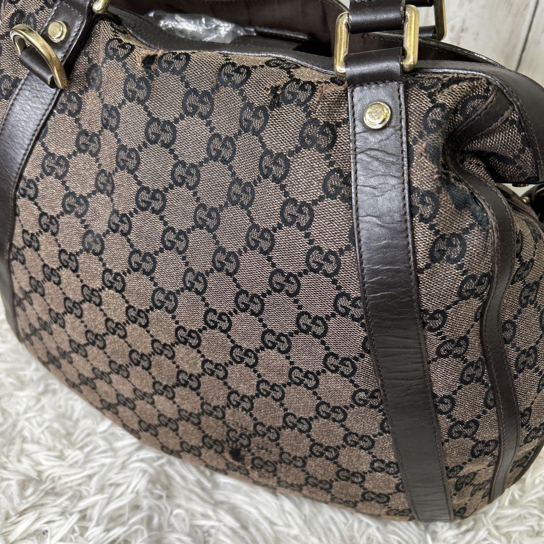 GUCCI Hand Shoulder Bag Tote Purse GG Supreme Leather Brown Authentic
