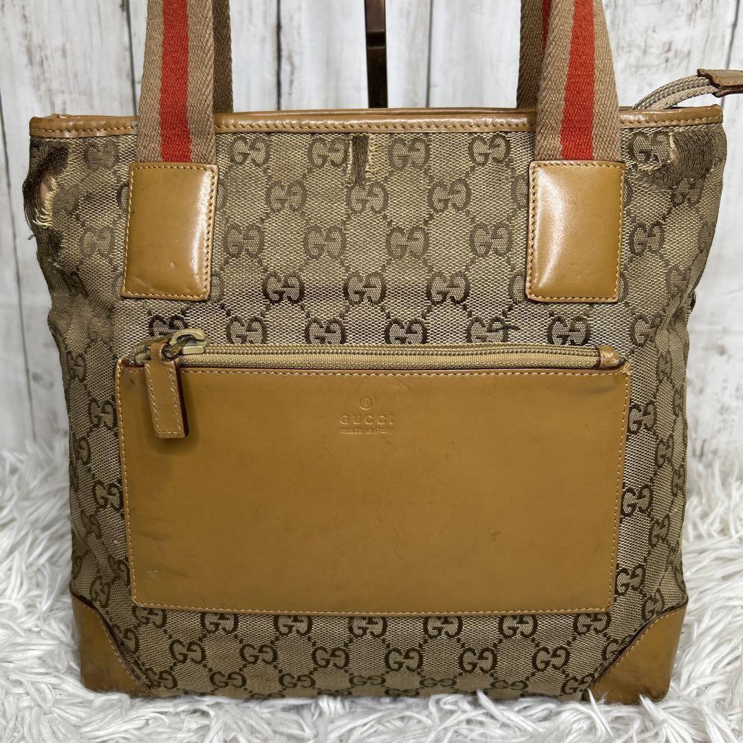 GUCCI Hand Bag Tote Purse GG Canvas Leather Brown Authentic