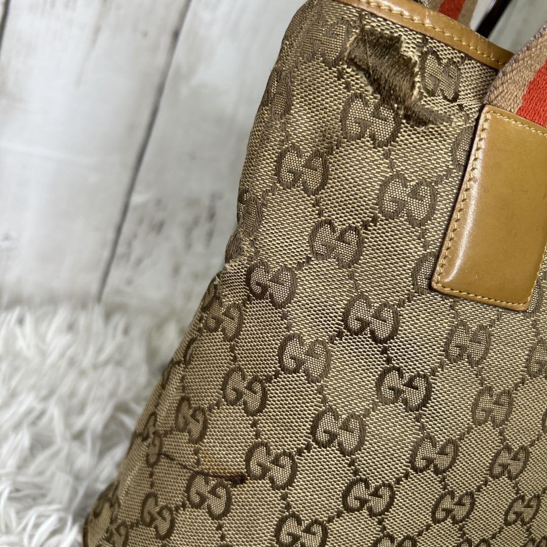 GUCCI Hand Bag Tote Purse GG Canvas Leather Brown Authentic