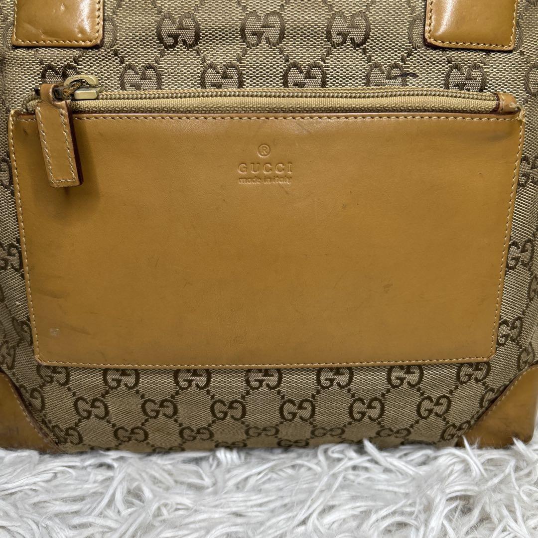 GUCCI Hand Bag Tote Purse GG Canvas Leather Brown Authentic