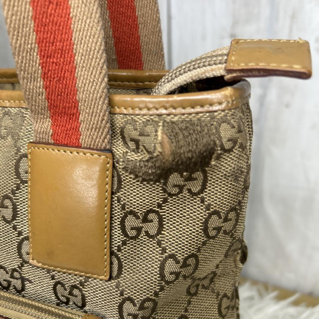 GUCCI Hand Bag Tote Purse GG Canvas Leather Brown Authentic