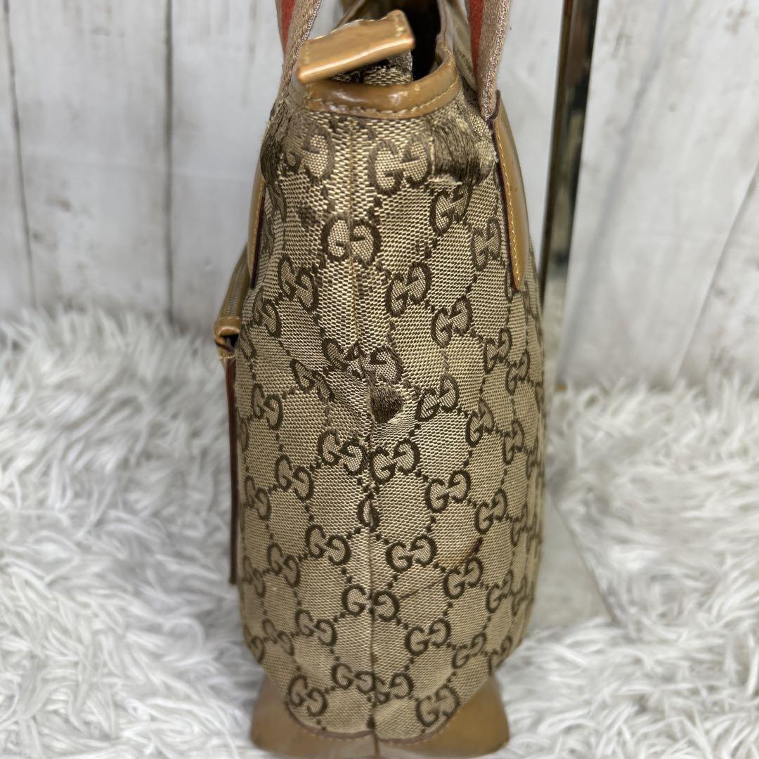 GUCCI Hand Bag Tote Purse GG Canvas Leather Brown Authentic