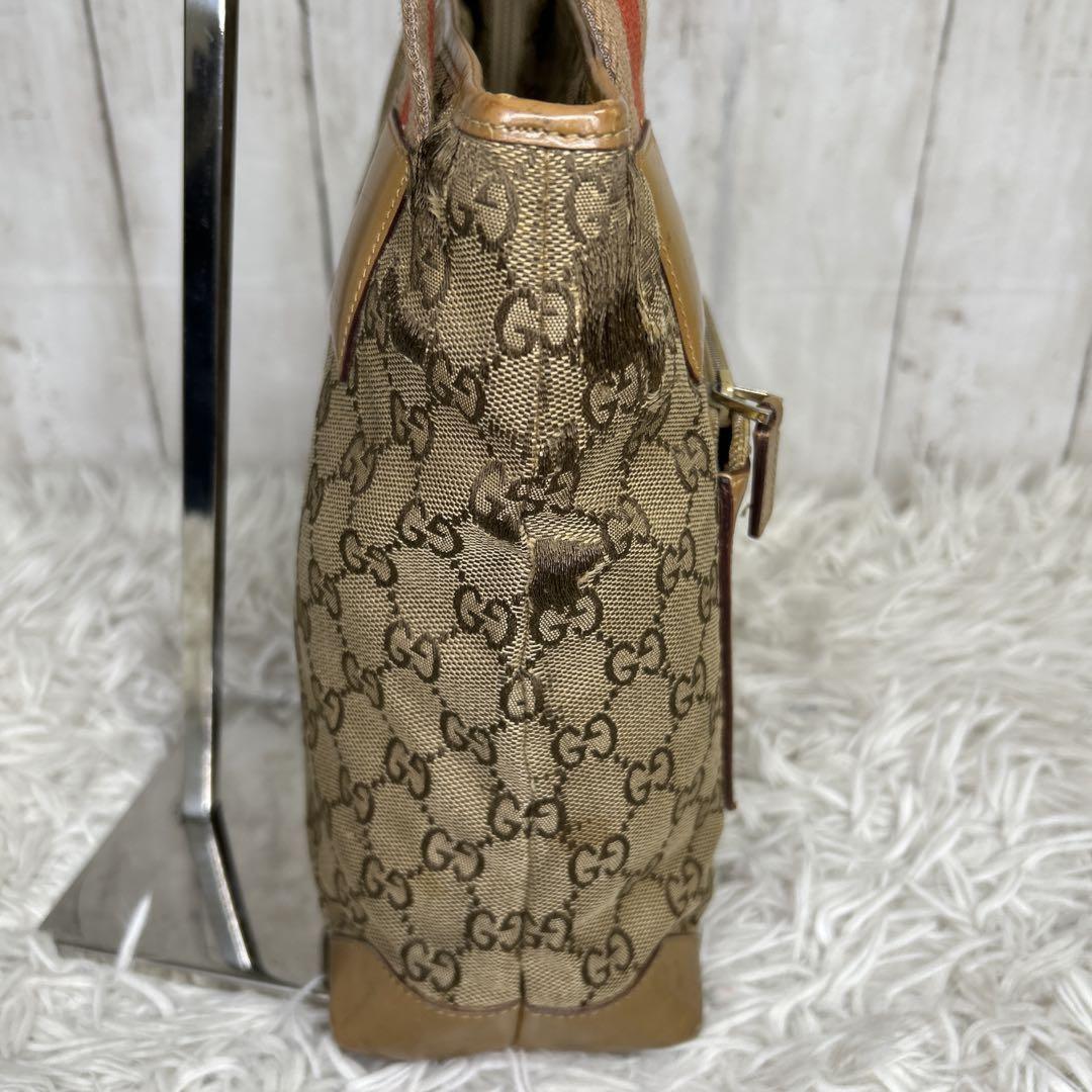GUCCI Hand Bag Tote Purse GG Canvas Leather Brown Authentic