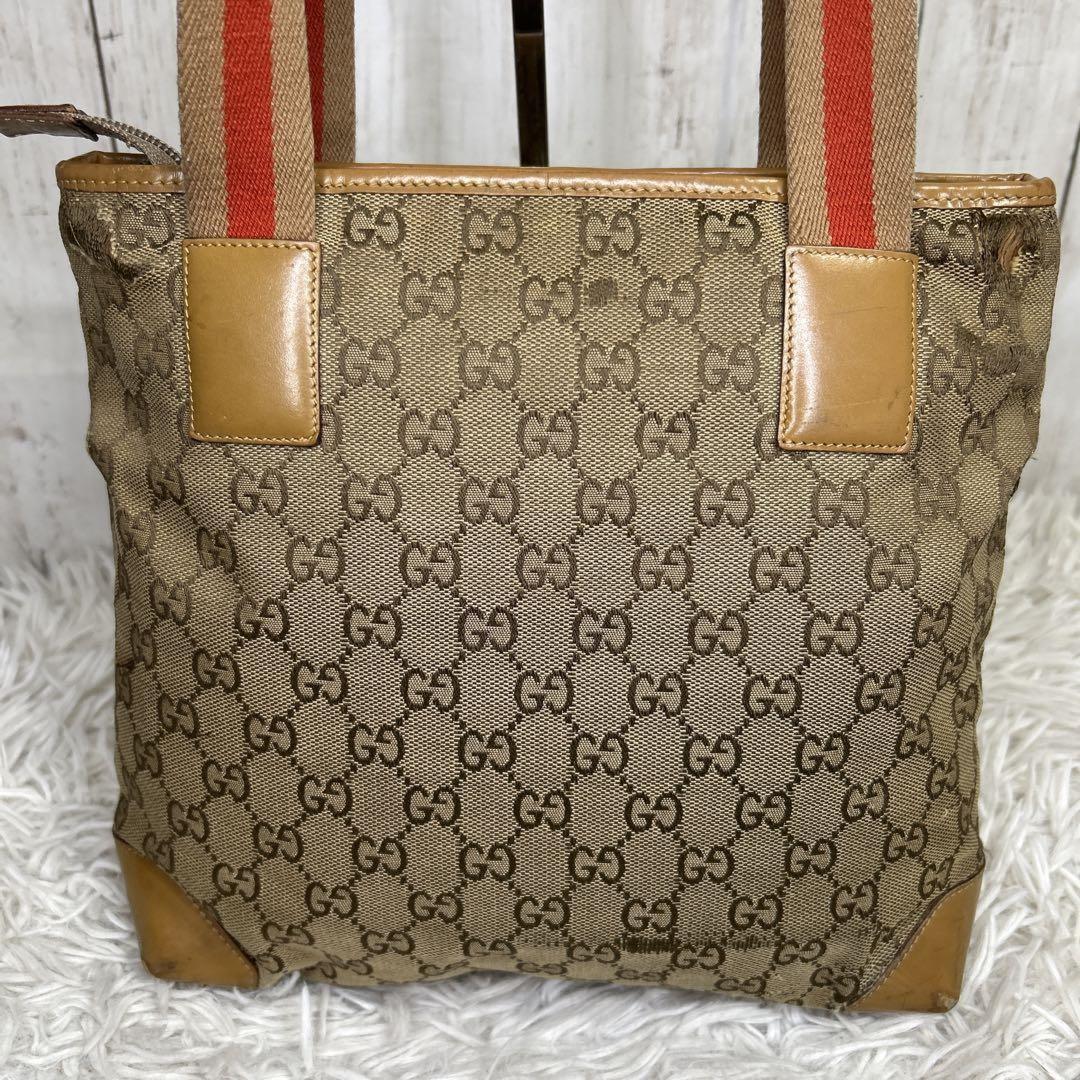 GUCCI Hand Bag Tote Purse GG Canvas Leather Brown Authentic