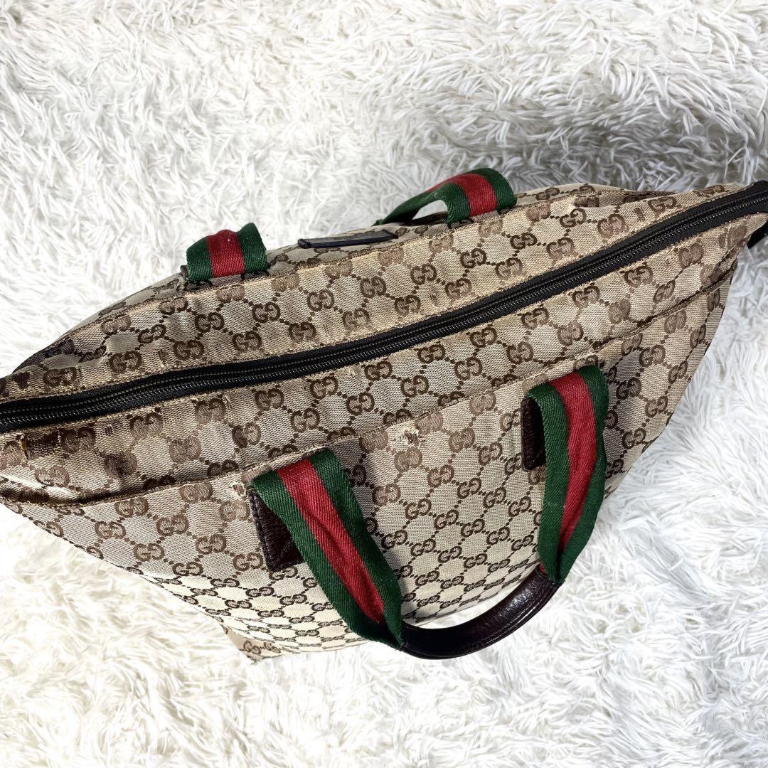 GUCCI Hand Bag Tote Purse Sherry Line GG Canvas Leather Brown Authentic