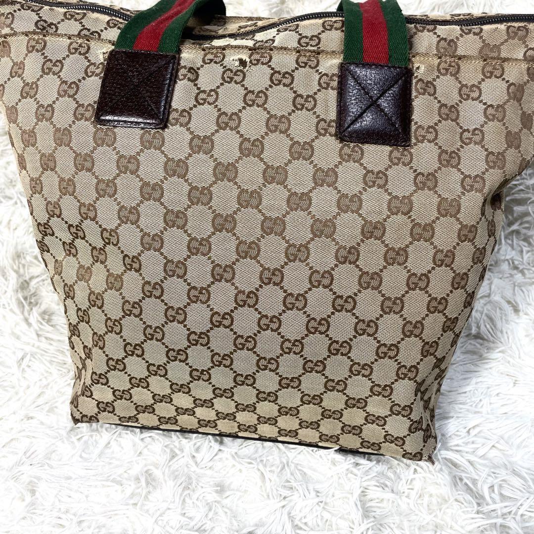 GUCCI Hand Bag Tote Purse Sherry Line GG Canvas Leather Brown Authentic