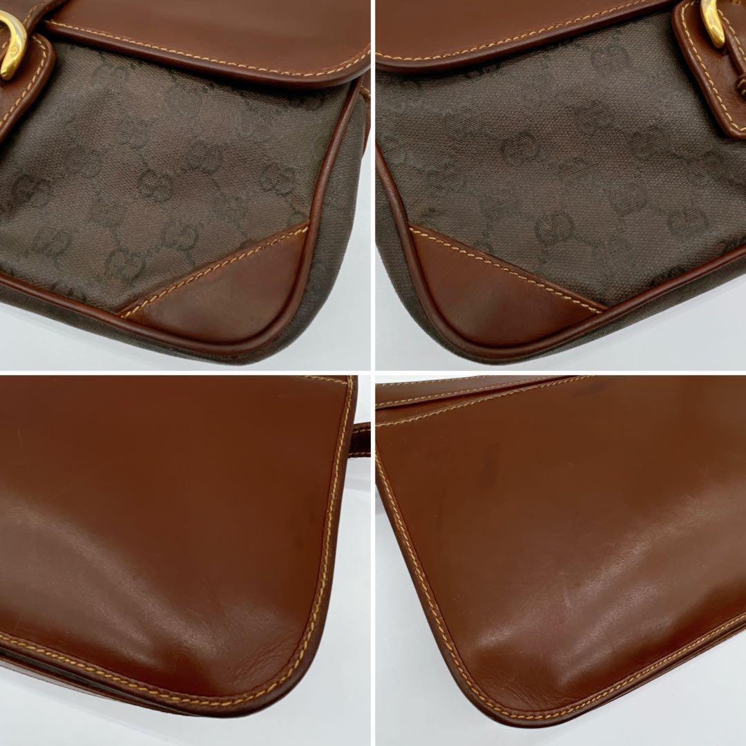 GUCCI Shoulder Bag Purse OLD GG Leather Brown Authentic