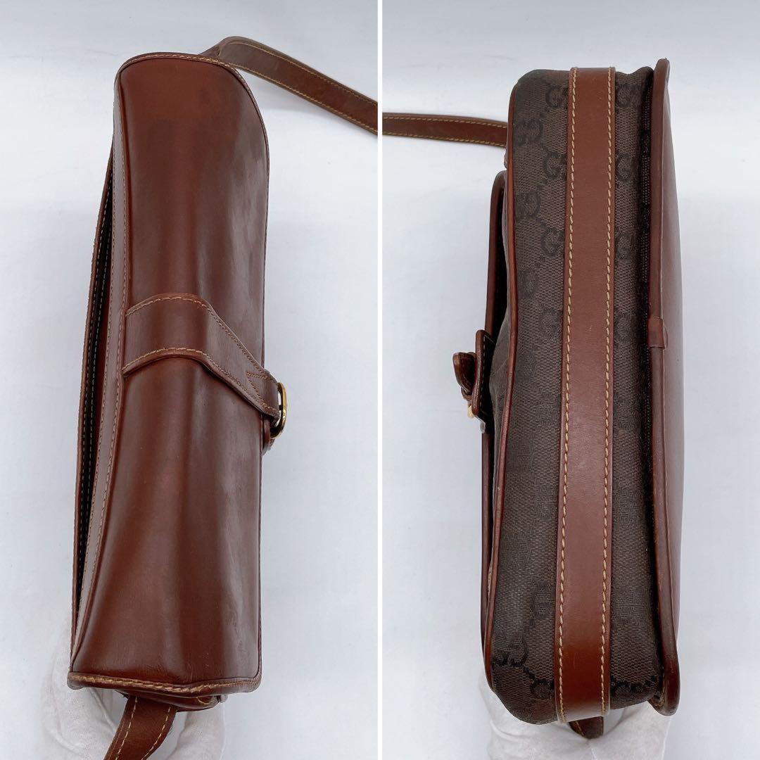 GUCCI Shoulder Bag Purse OLD GG Leather Brown Authentic
