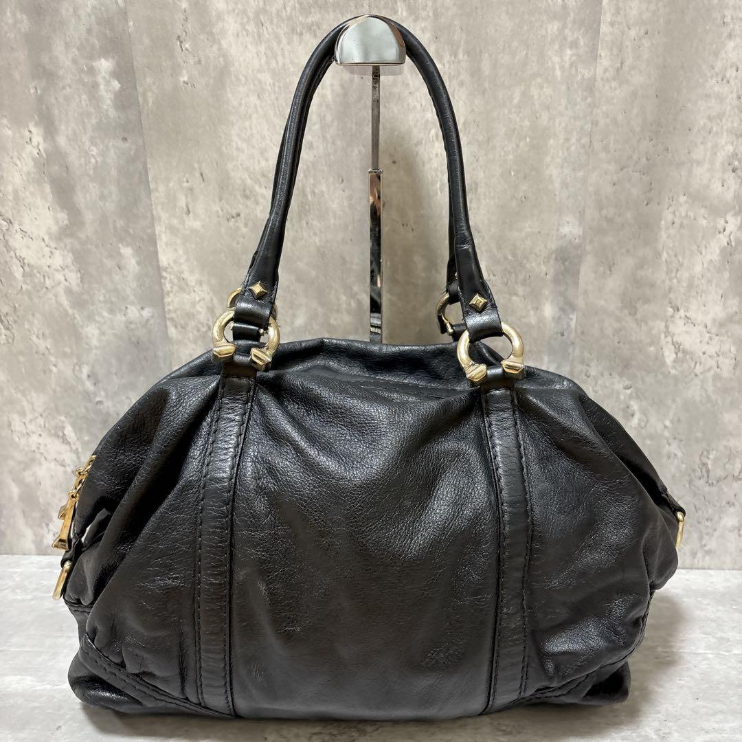 GUCCI Boston Bag Hand Tote Purse Leather Black Authentic