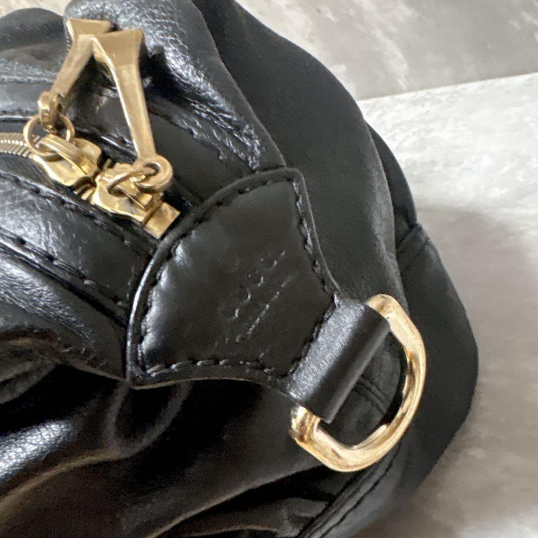 GUCCI Boston Bag Hand Tote Purse Leather Black Authentic