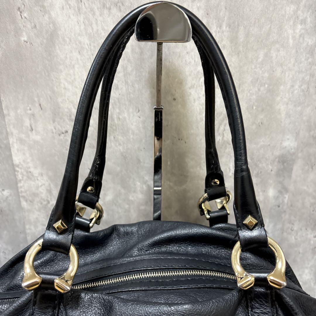 GUCCI Boston Bag Hand Tote Purse Leather Black Authentic