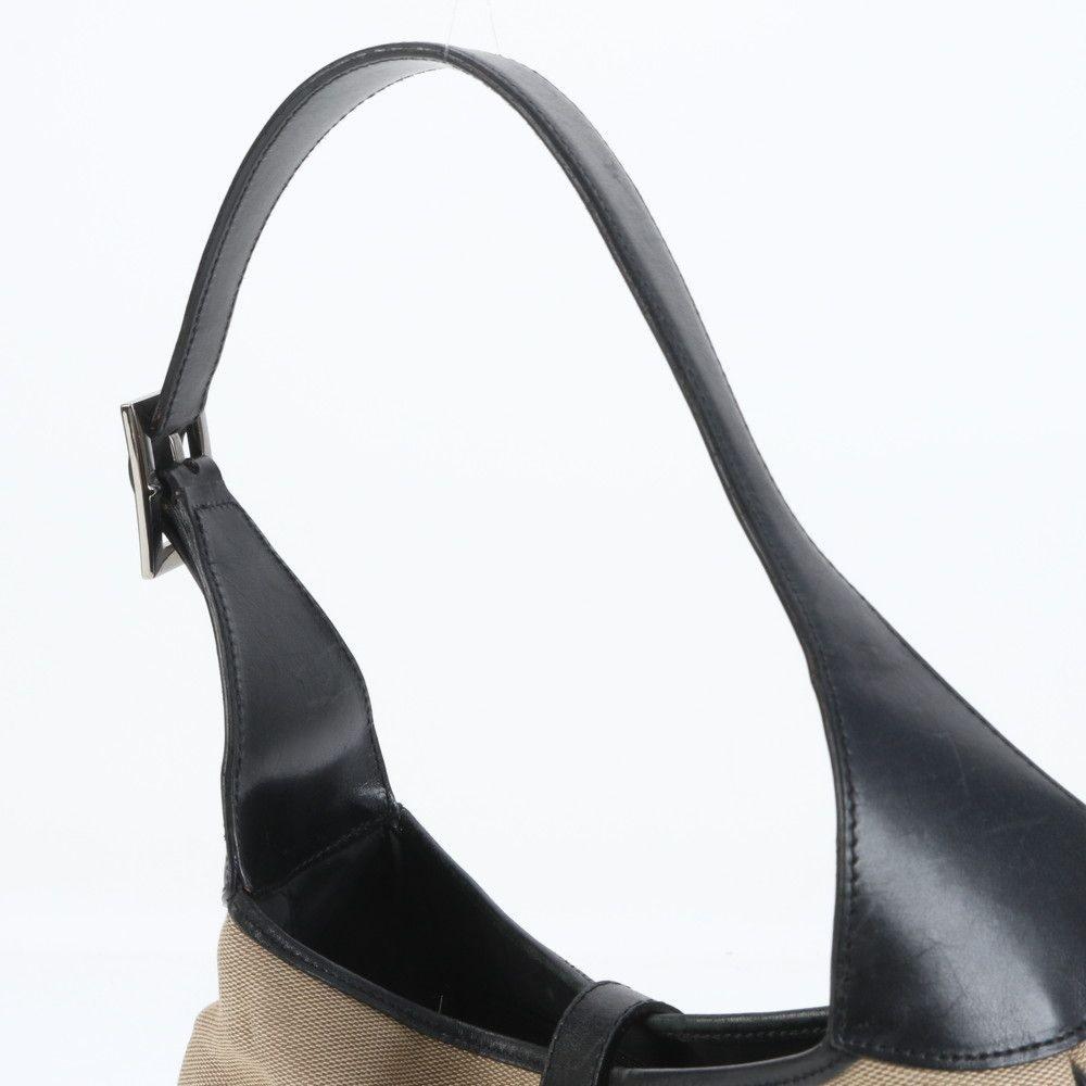 GUCCI Hand Shoulder Bag Tote Purse Canvas Leather Black Beige Authentic
