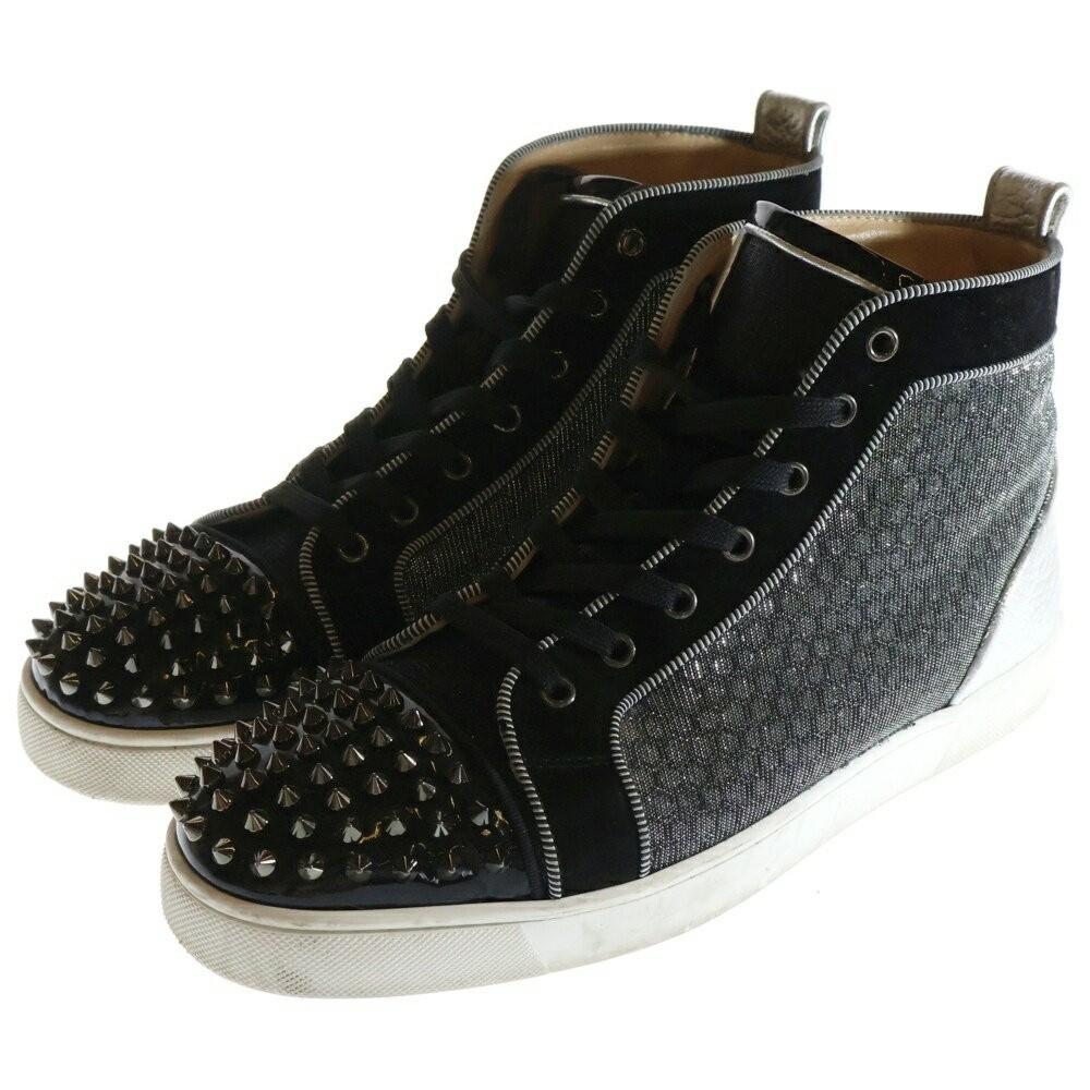 Christian Louboutin Sneakers Shoes High-cut Studs EU 43.5 US 10.5 Black Silver