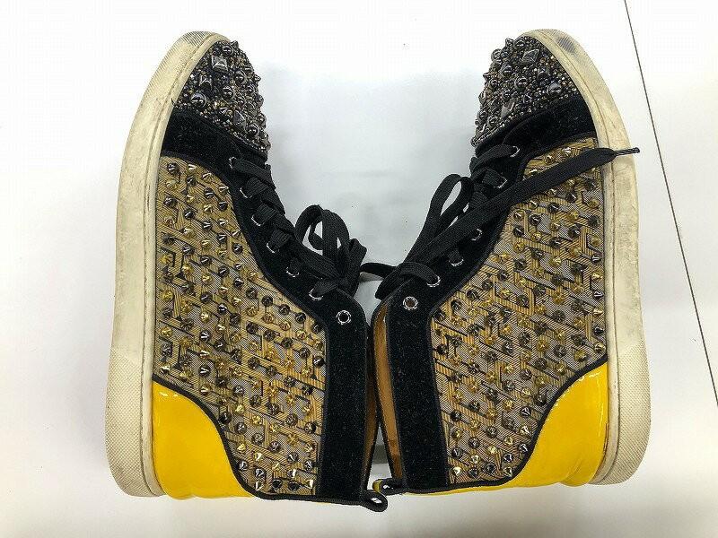 Christian Louboutin Sneakers Shoes High-cut Studs EU 44 US 11 Yellow Authentic