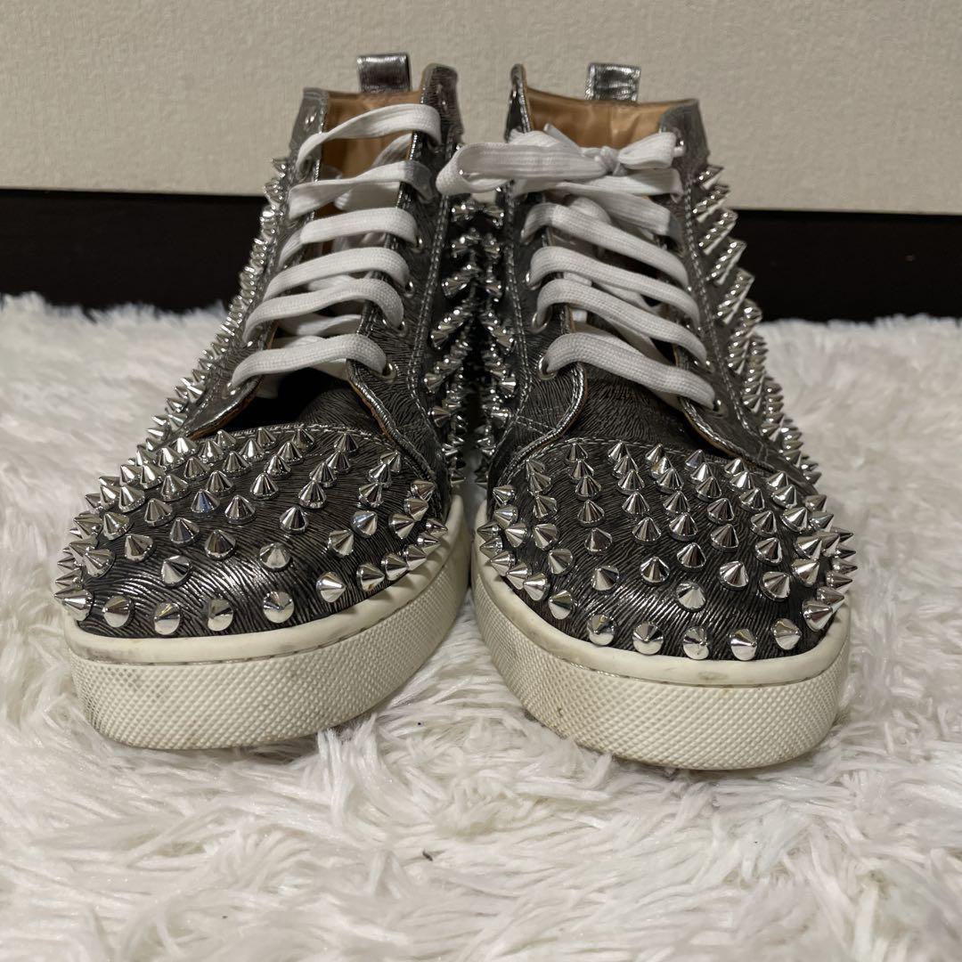 Christian Louboutin Sneakers Shoes High-cut Studs EU 41.5 US 8.5 Silver Auth