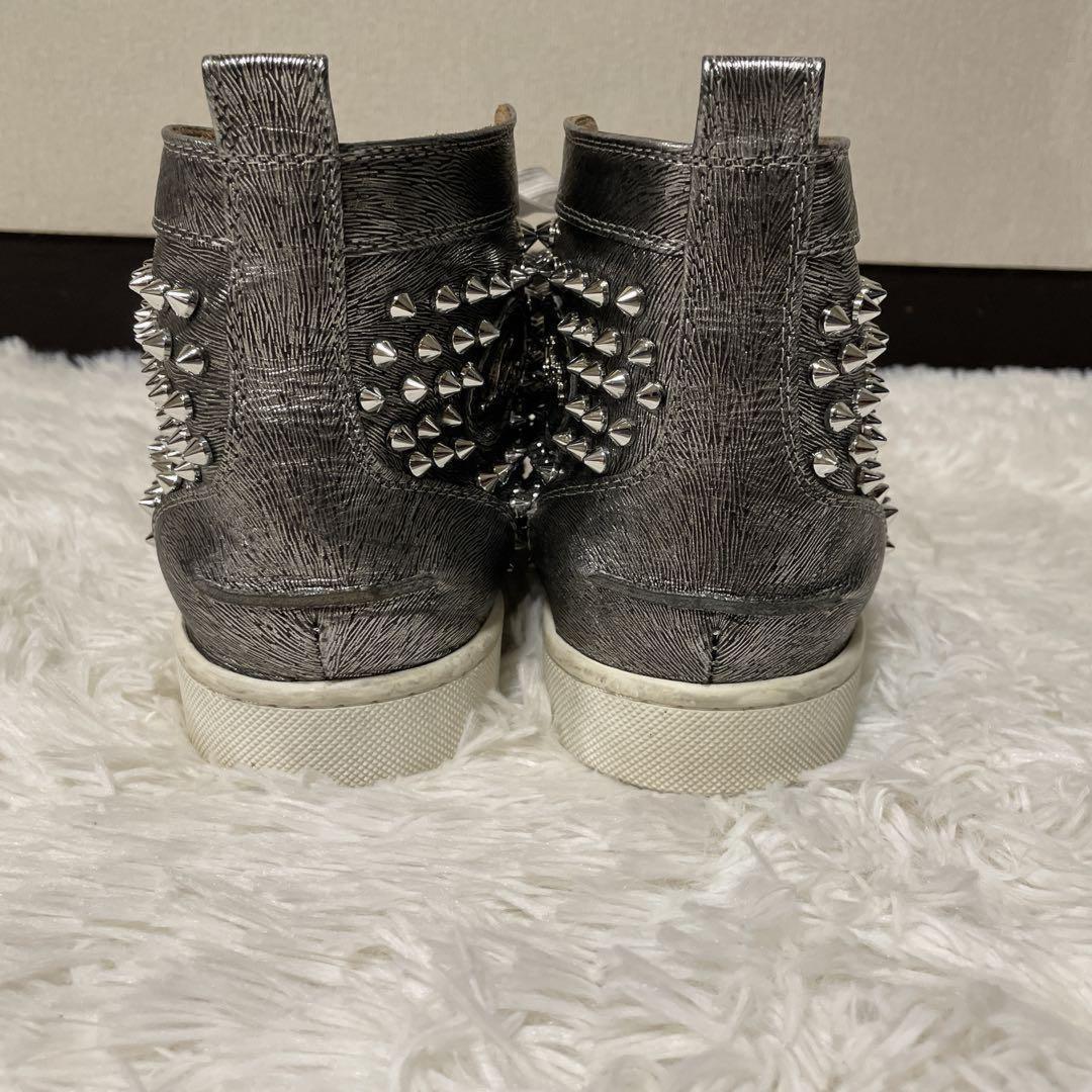 Christian Louboutin Sneakers Shoes High-cut Studs EU 41.5 US 8.5 Silver Auth