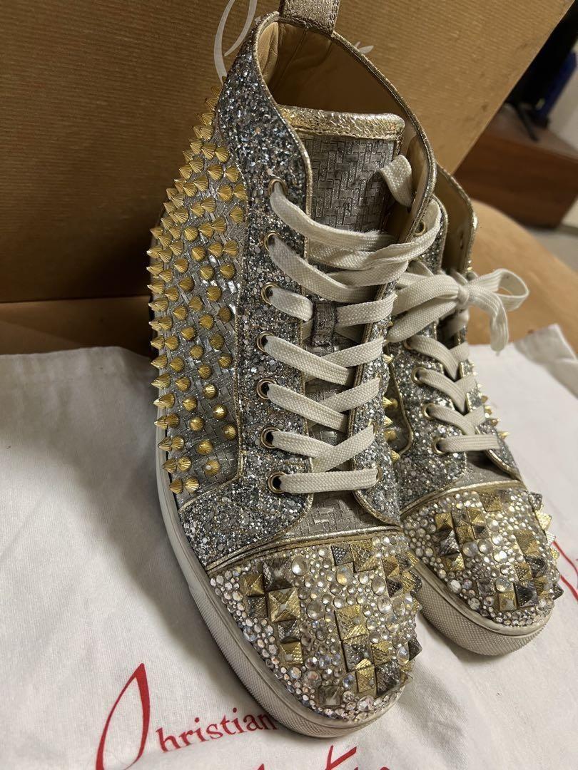 Christian Louboutin Sneakers Shoes High-cut Studs EU 42.5 US 9.5 Silver Gold