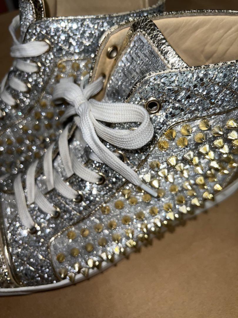 Christian Louboutin Sneakers Shoes High-cut Studs EU 42.5 US 9.5 Silver Gold