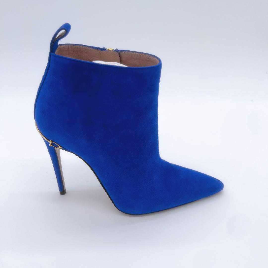 GUCCI Short Boots Shoes EU 38 US 8 Suede Blue Authentic