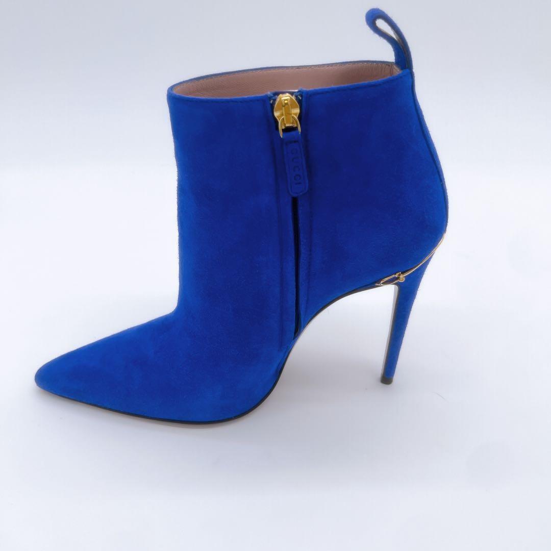 GUCCI Short Boots Shoes EU 38 US 8 Suede Blue Authentic