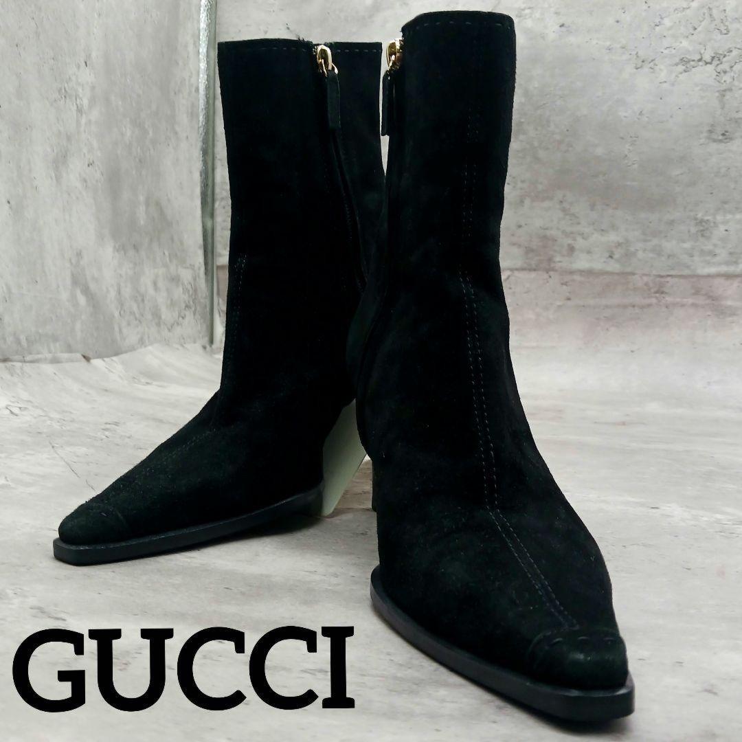 GUCCI Short Boots Shoes EU 36 US 6 Suede Black Authentic