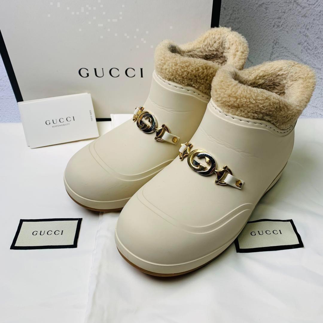 GUCCI Boots Shoes Mouton Interlocking EU 36 US 6 Off White Authentic