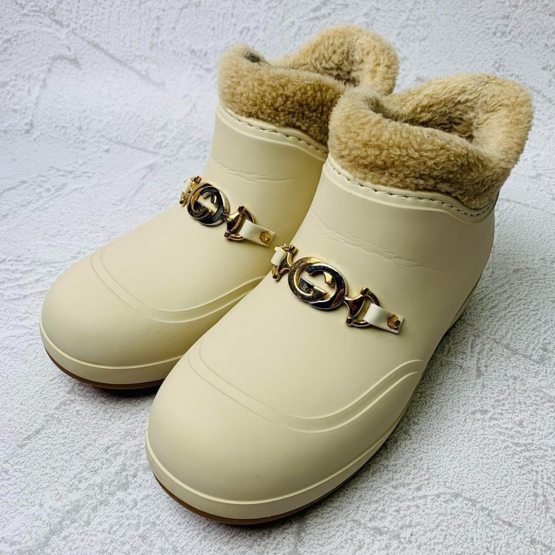 GUCCI Boots Shoes Mouton Interlocking EU 36 US 6 Off White Authentic