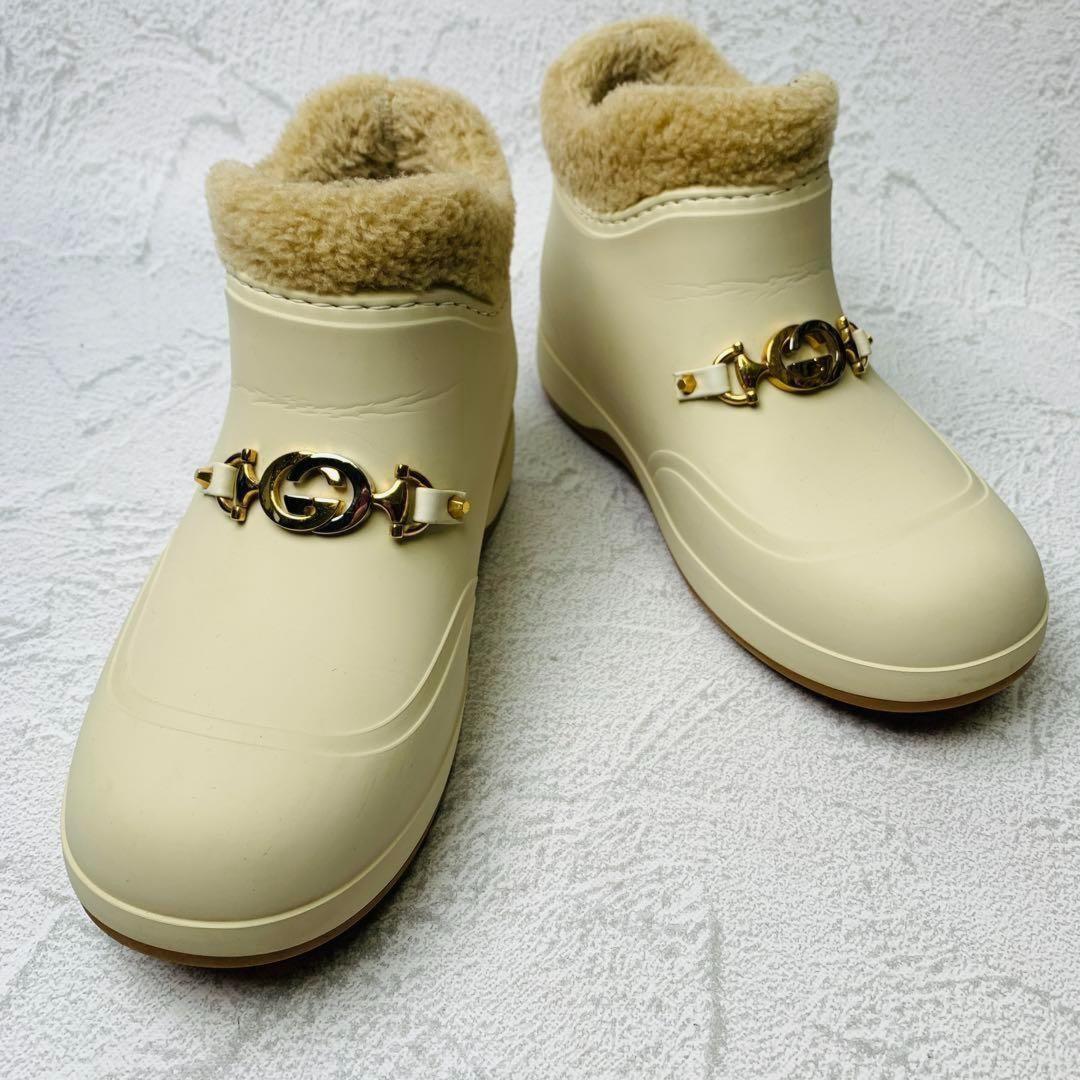 GUCCI Boots Shoes Mouton Interlocking EU 36 US 6 Off White Authentic