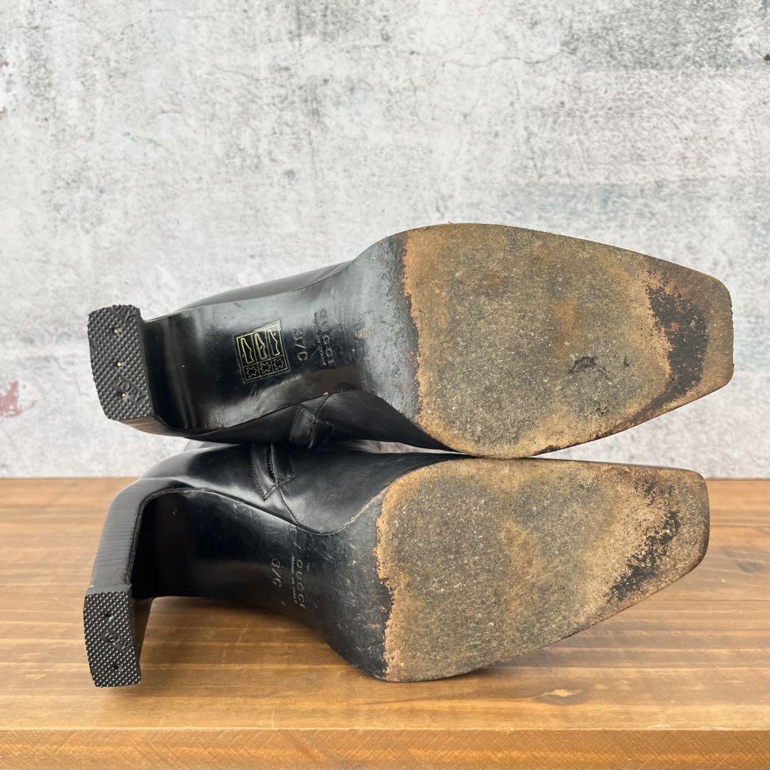 GUCCI Boots Bootie Shoes EU 37 US 7 Leather Black Authentic