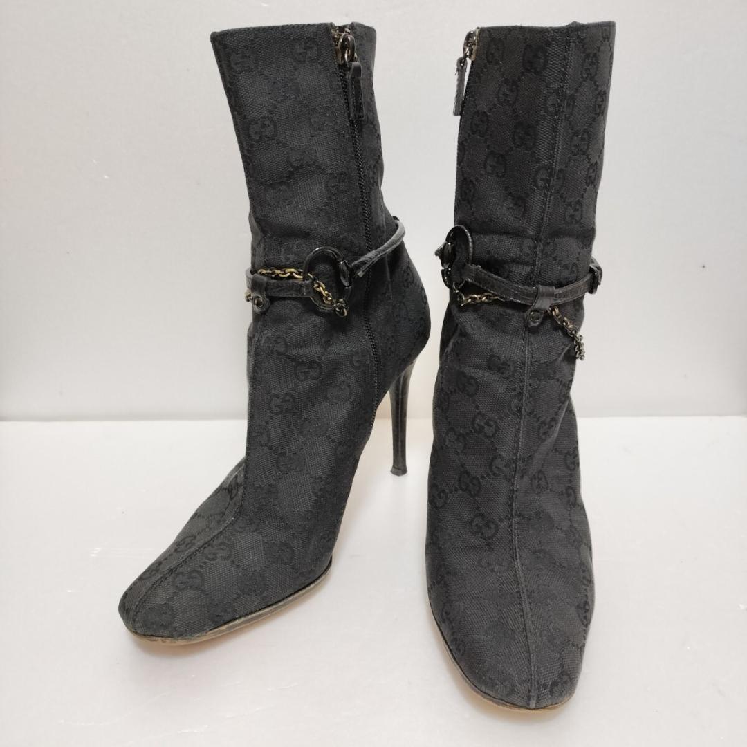 GUCCI Short Boots Shoes GG Canvas EU 39 US 9 Black Authentic