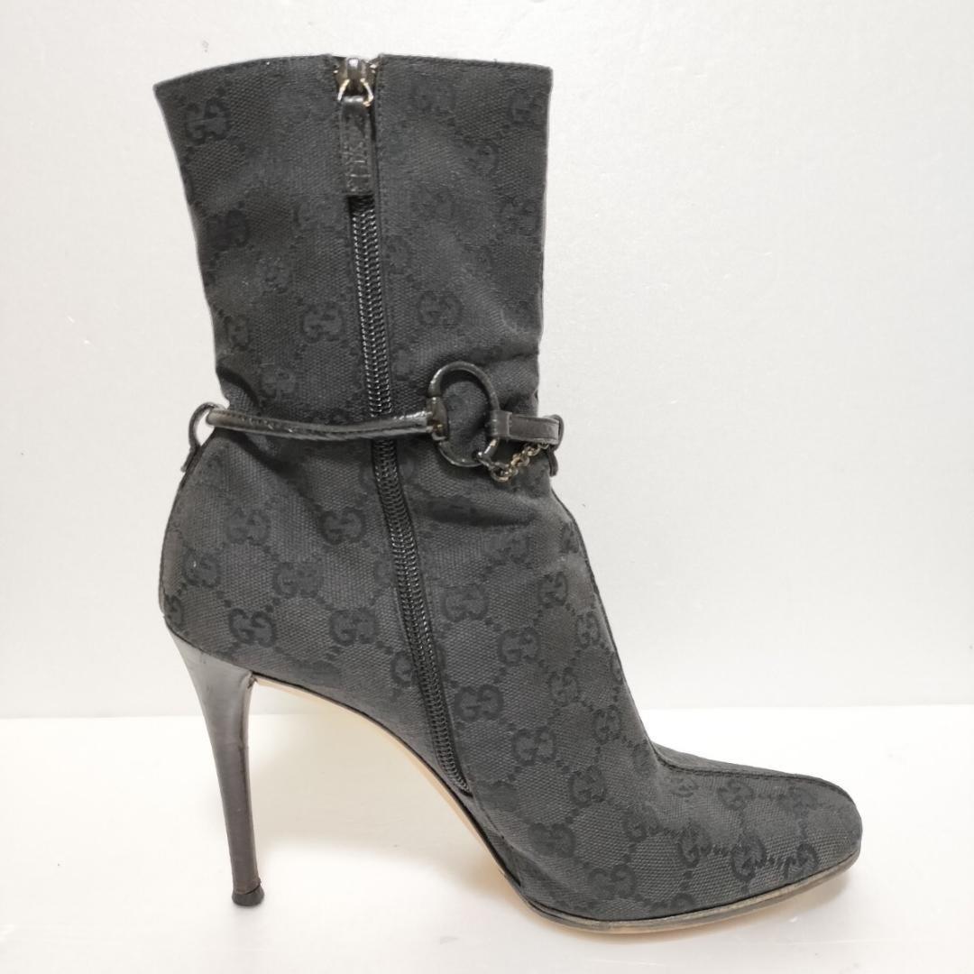 GUCCI Short Boots Shoes GG Canvas EU 39 US 9 Black Authentic