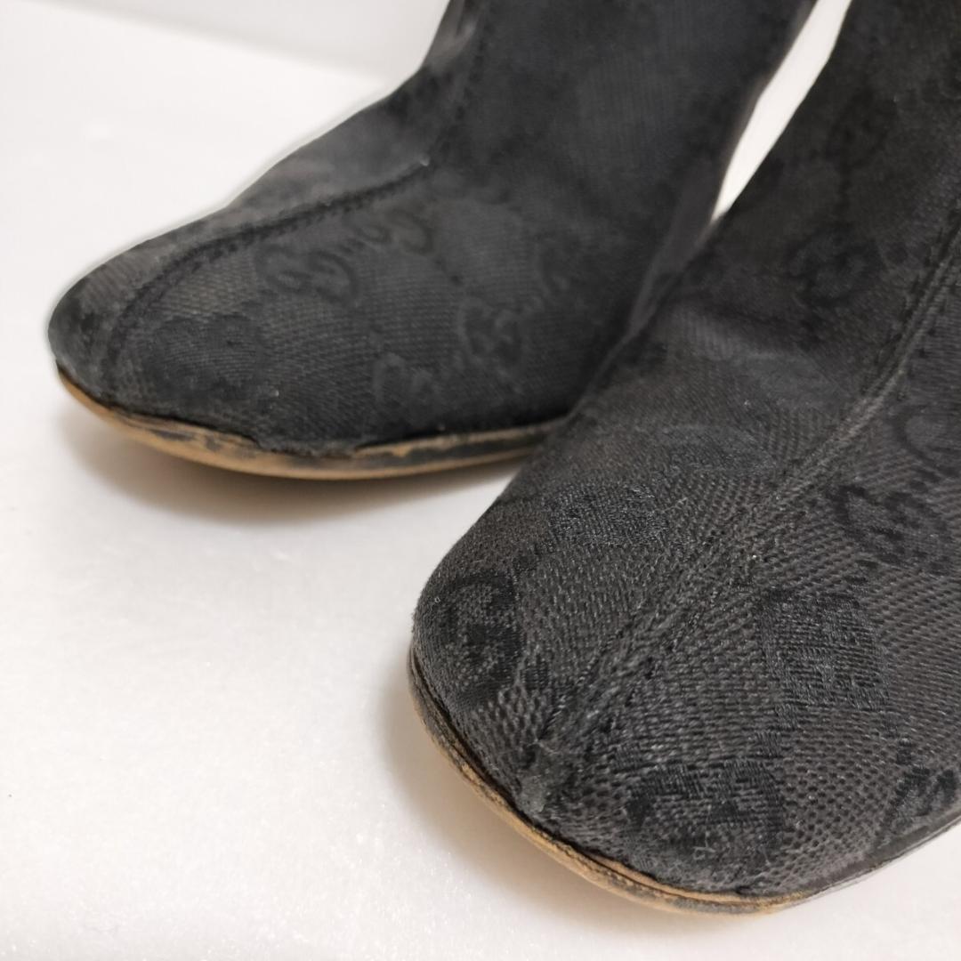 GUCCI Short Boots Shoes GG Canvas EU 39 US 9 Black Authentic