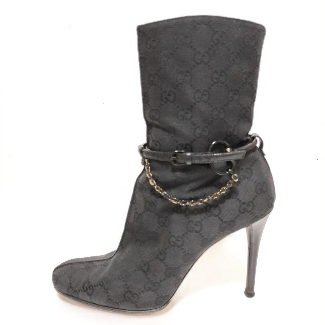 GUCCI Short Boots Shoes GG Canvas EU 39 US 9 Black Authentic