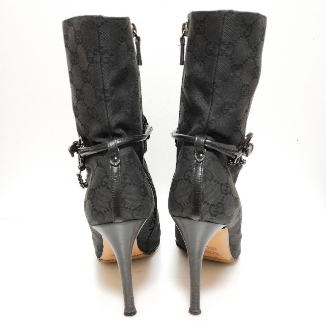 GUCCI Short Boots Shoes GG Canvas EU 39 US 9 Black Authentic