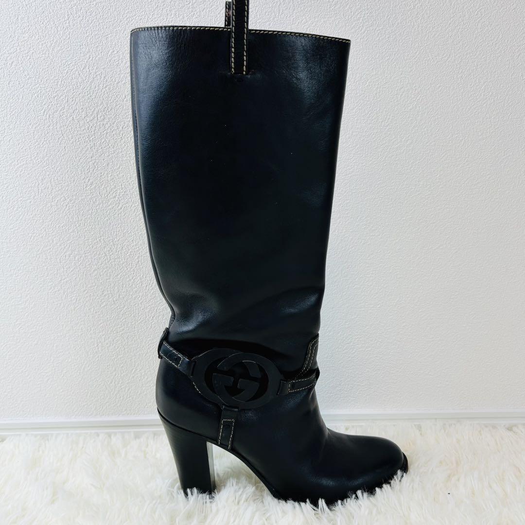 GUCCI Long Boots Shoes Interlocking GG EU 35.5 US 5.5 Black Authentic