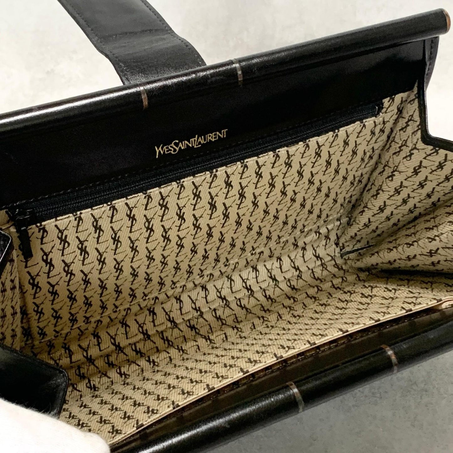 Yves Saint Laurent Clutch Bag YSL Logo Cassandra Purse Handbag Leather Black