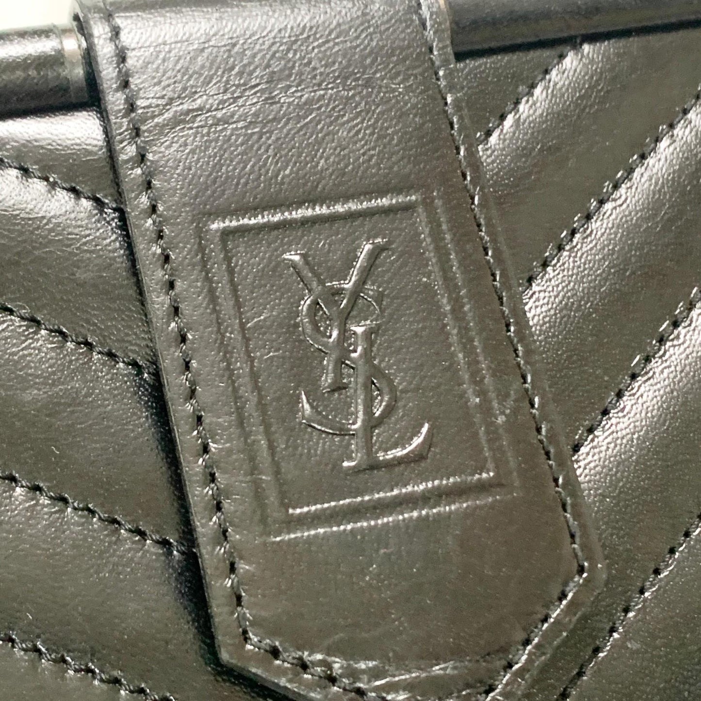 Yves Saint Laurent Clutch Bag YSL Logo Cassandra Purse Handbag Leather Black