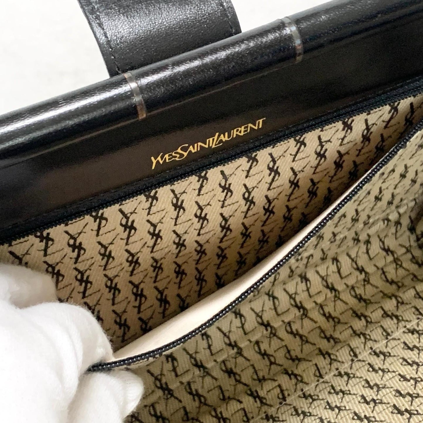 Yves Saint Laurent Clutch Bag YSL Logo Cassandra Purse Handbag Leather Black