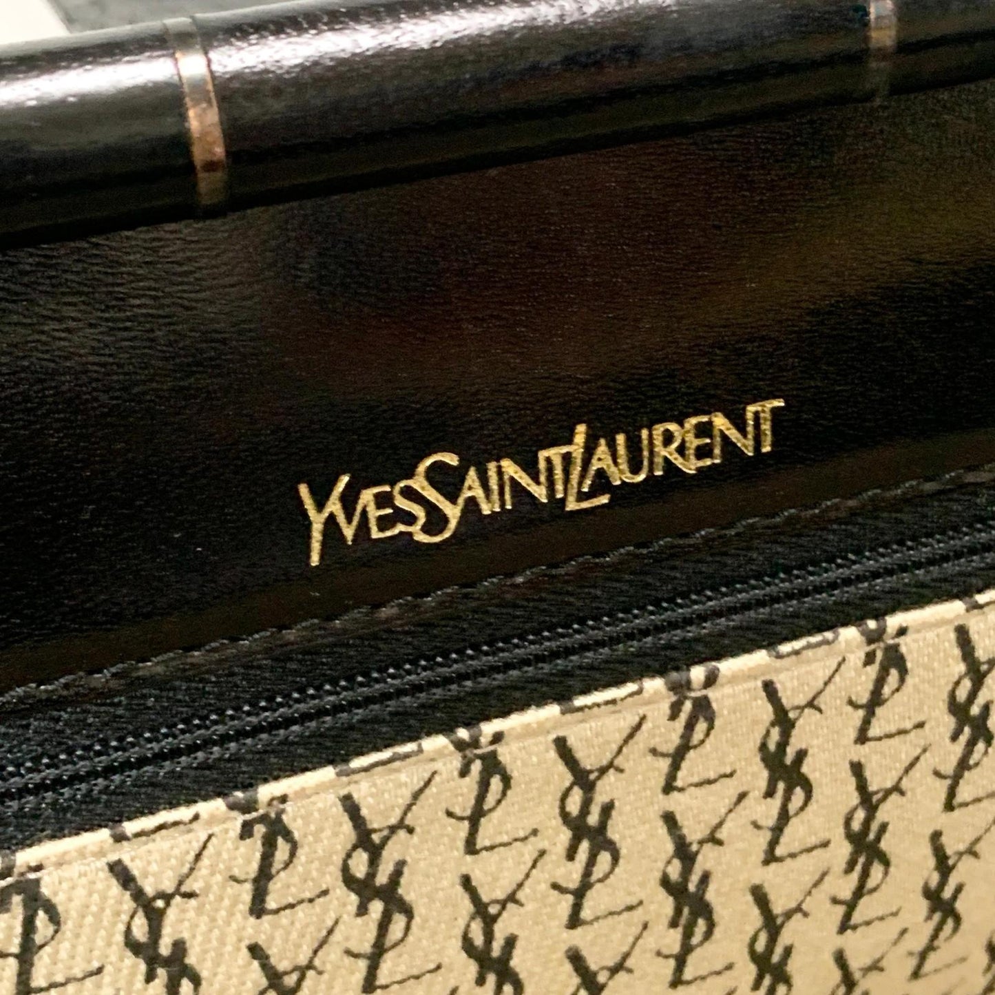 Yves Saint Laurent Clutch Bag YSL Logo Cassandra Purse Handbag Leather Black