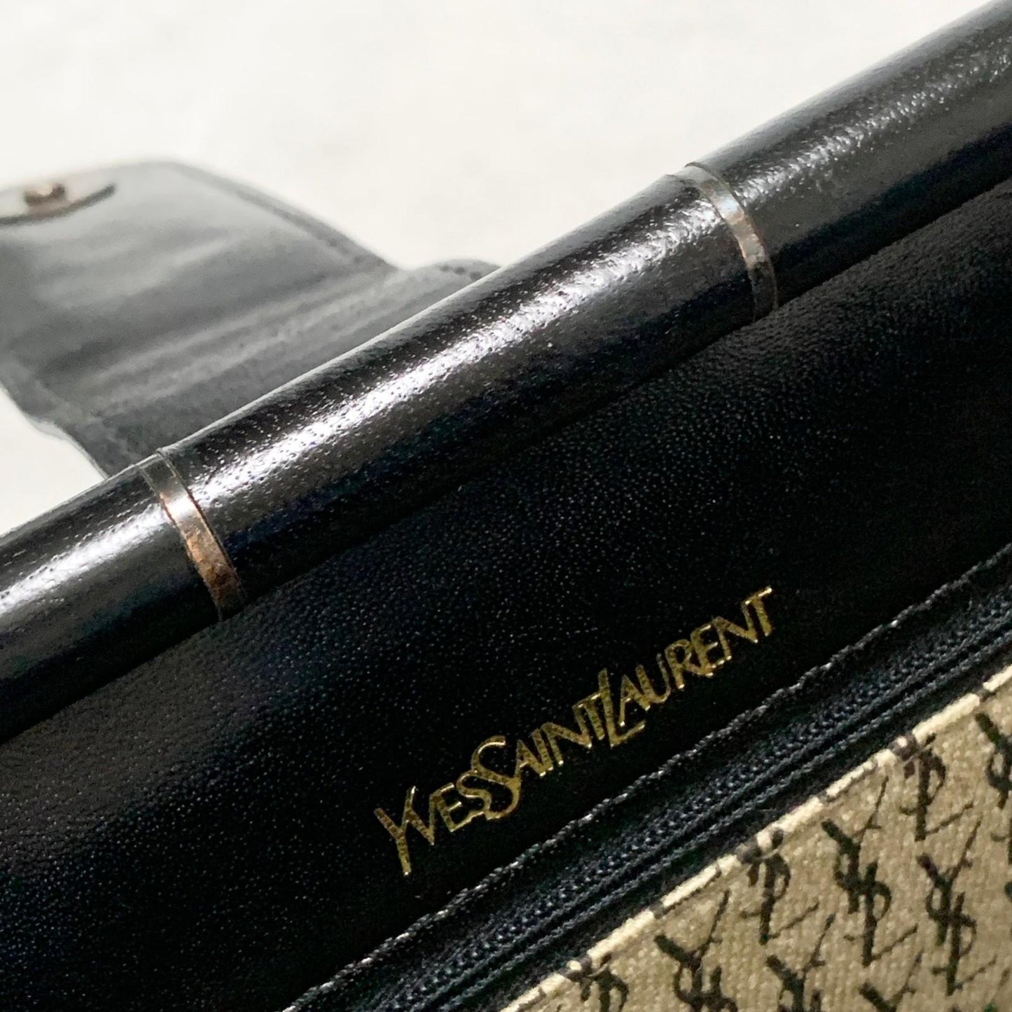 Yves Saint Laurent Clutch Bag YSL Logo Cassandra Purse Handbag Leather Black