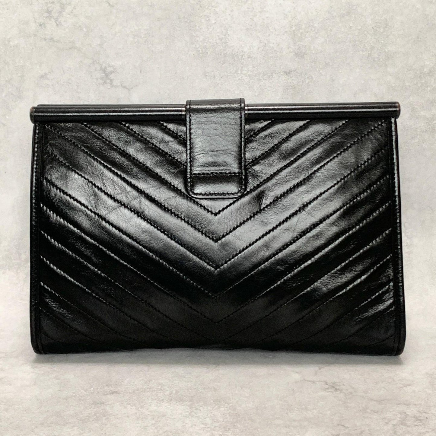 Yves Saint Laurent Clutch Bag YSL Logo Cassandra Purse Handbag Leather Black