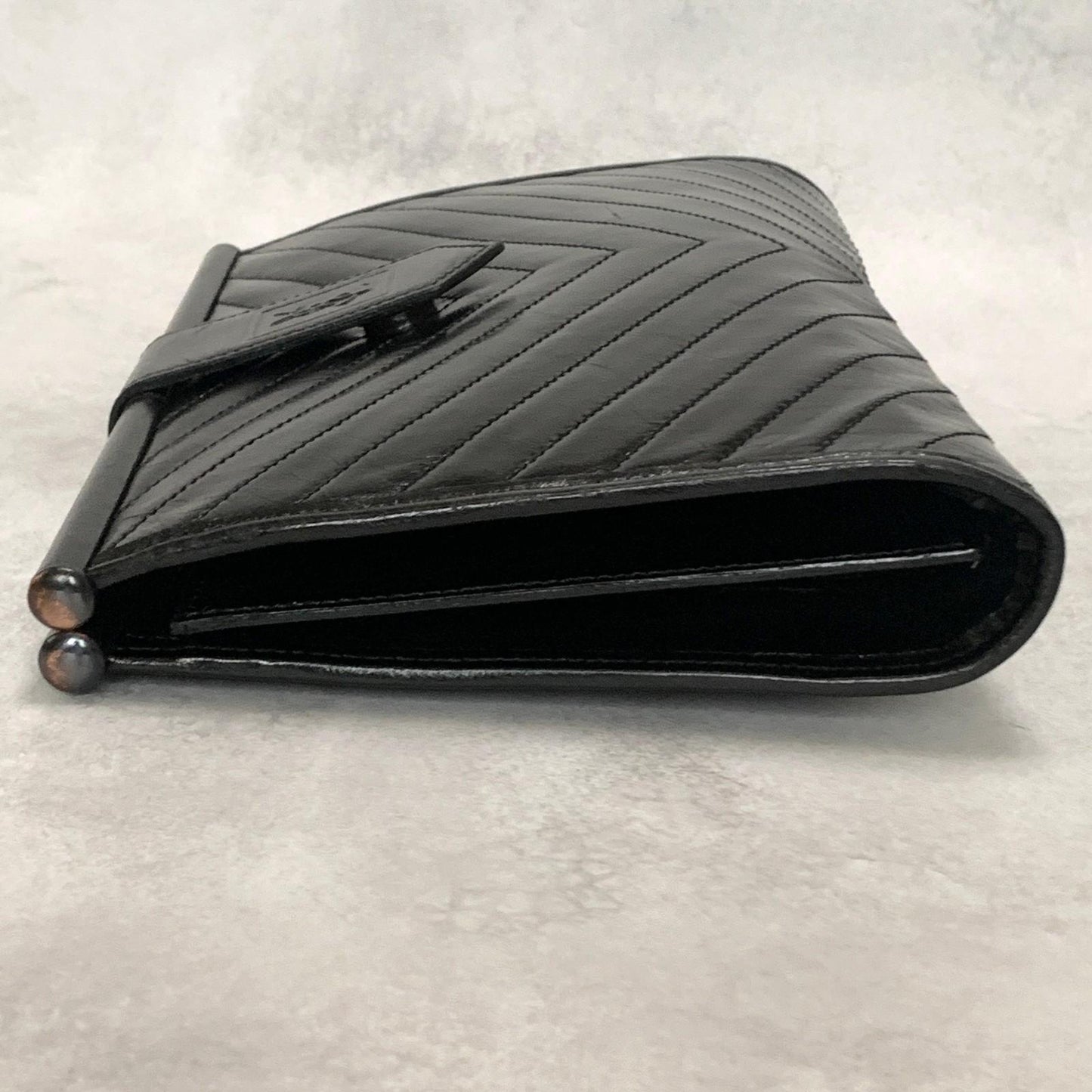 Yves Saint Laurent Clutch Bag YSL Logo Cassandra Purse Handbag Leather Black