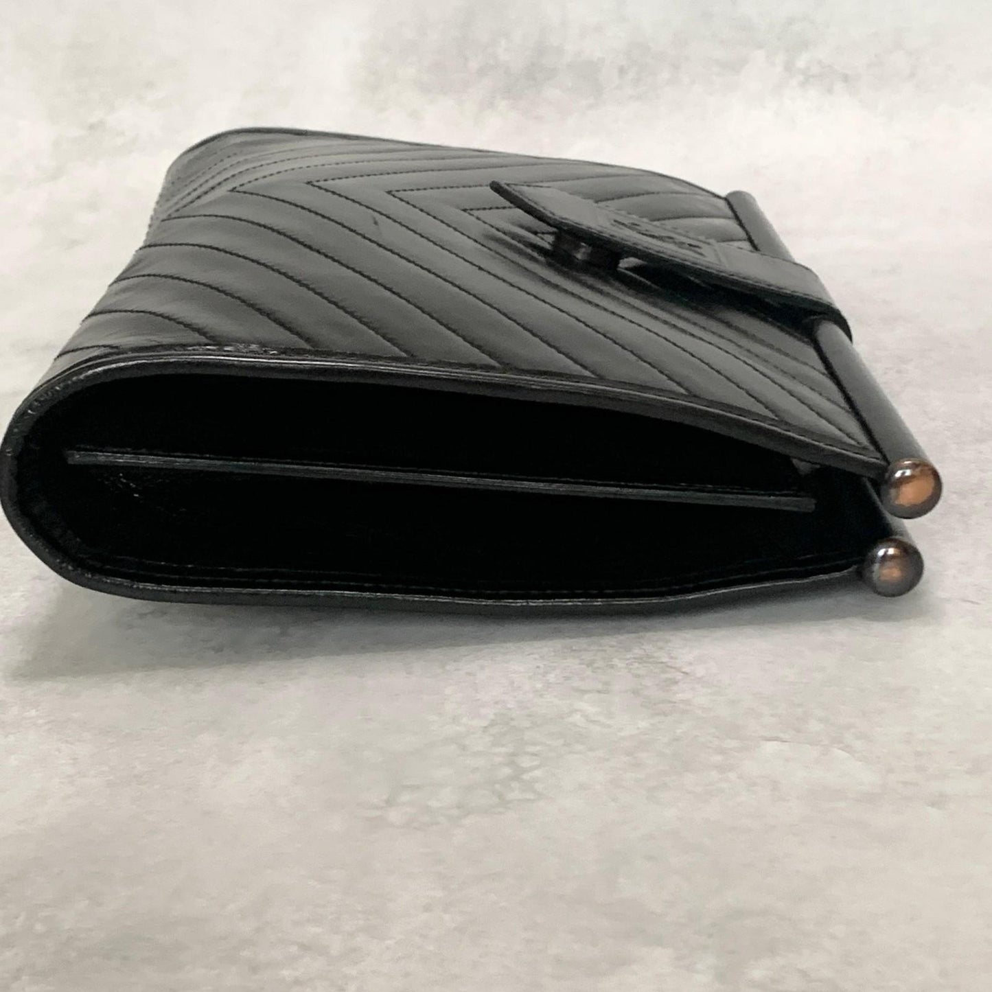 Yves Saint Laurent Clutch Bag YSL Logo Cassandra Purse Handbag Leather Black
