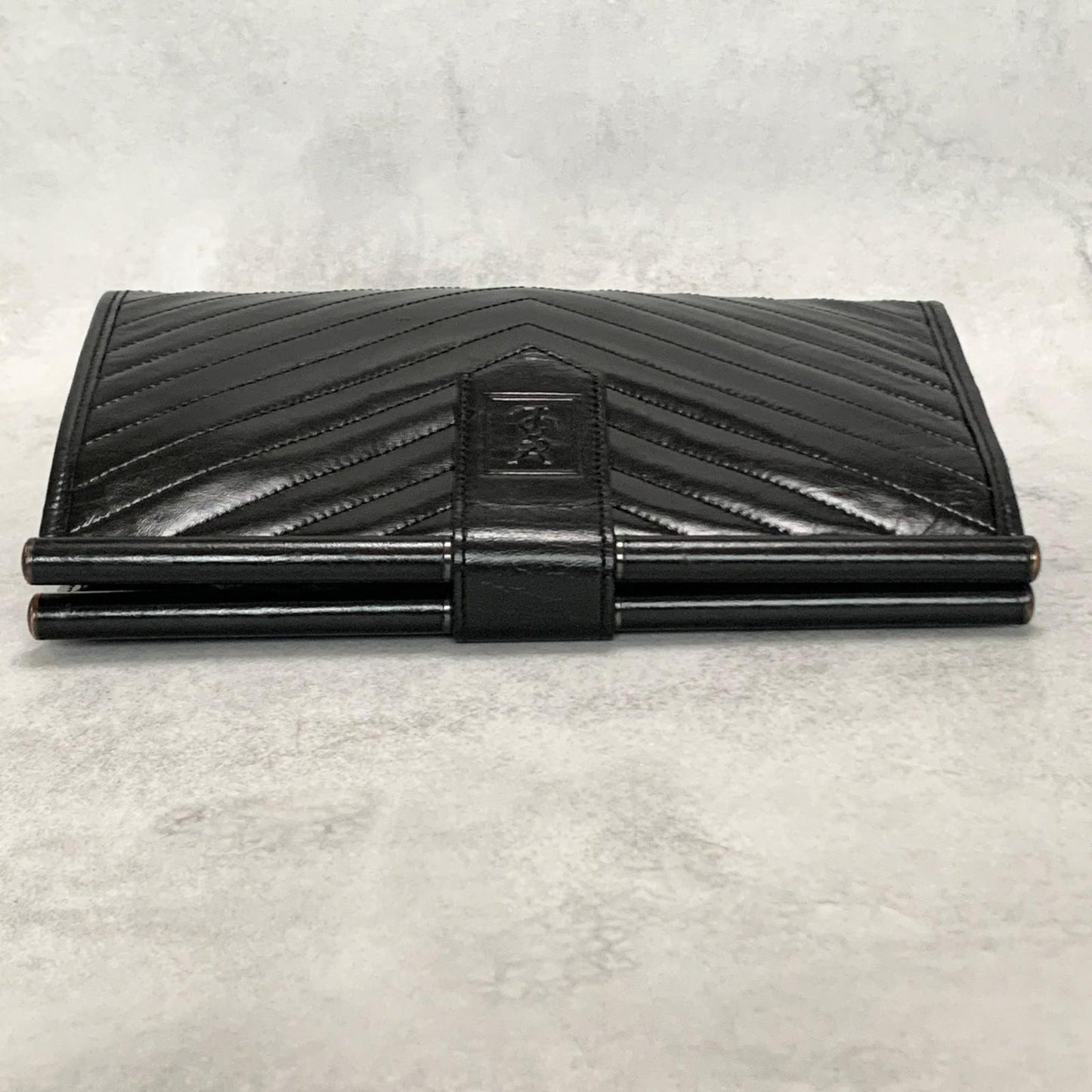 Yves Saint Laurent Clutch Bag YSL Logo Cassandra Purse Handbag Leather Black