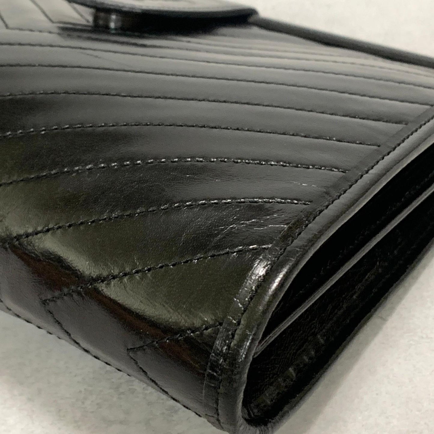 Yves Saint Laurent Clutch Bag YSL Logo Cassandra Purse Handbag Leather Black