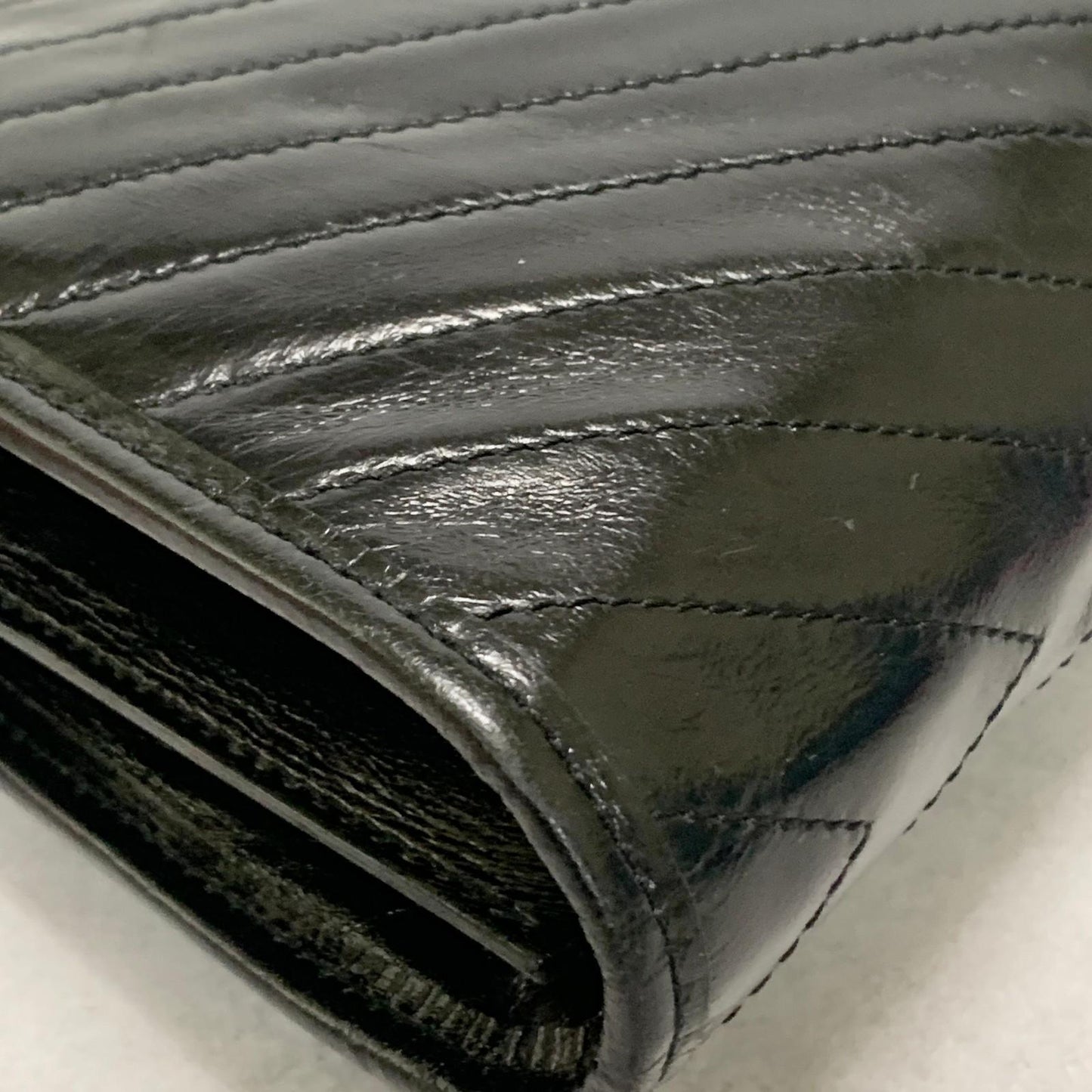 Yves Saint Laurent Clutch Bag YSL Logo Cassandra Purse Handbag Leather Black
