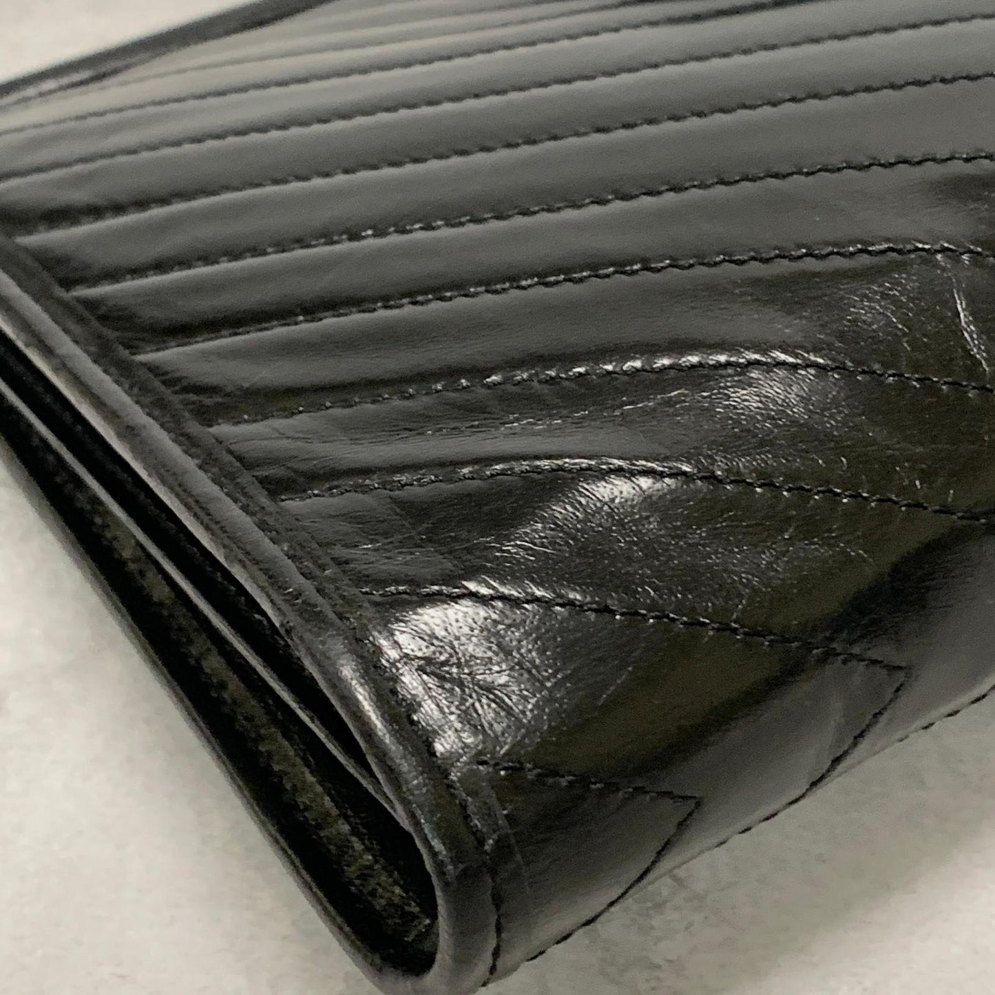 Yves Saint Laurent Clutch Bag YSL Logo Cassandra Purse Handbag Leather Black