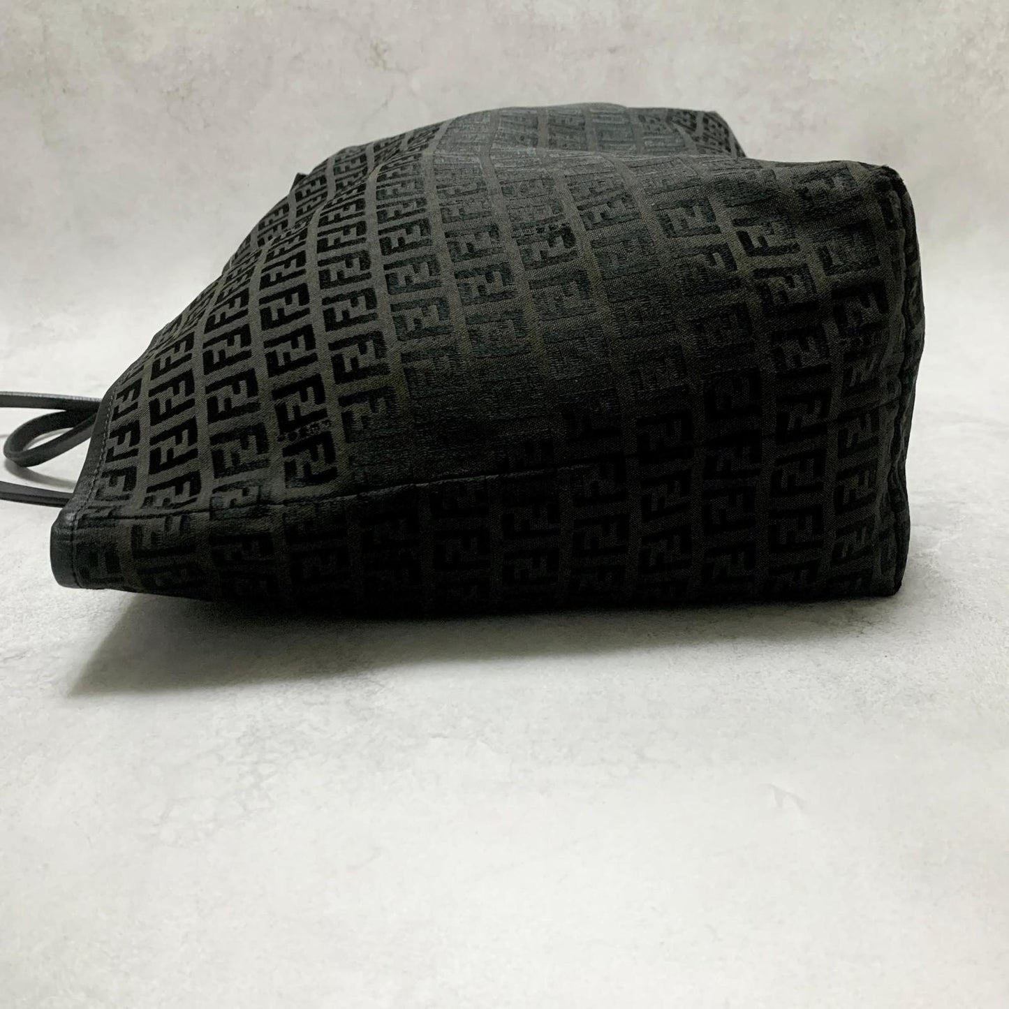 FENDI Bag FF Zucchino With Pouch Hand Tote Purse Canvas Black Used Authentic