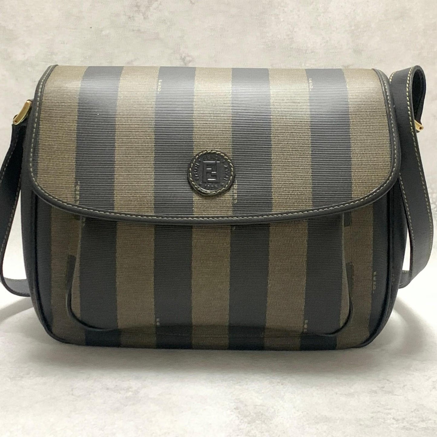 FENDI Bag Pecan FF Shoulder Purse Leather Brown Gold Used Women's Authentic